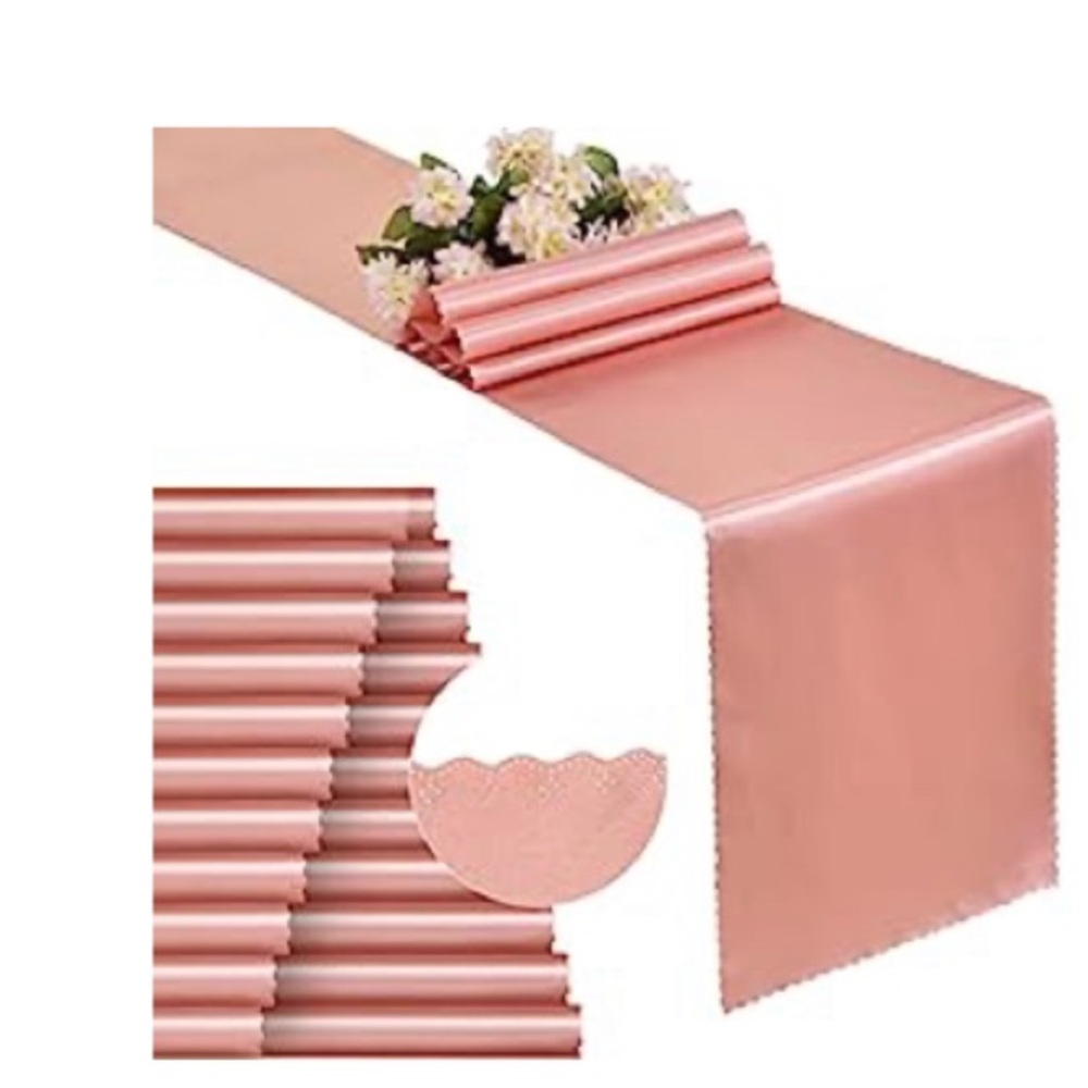 7 Pcs Table Runner Scalloped Edges Decor 12x108 Inch Elegant Satin Table Runner